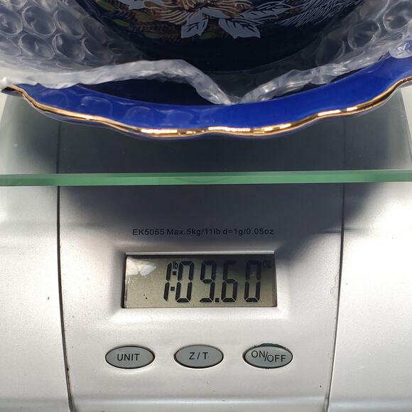 Vtg Cobalt Blue Pheasants & Gold Peony Pitcher & Basin Decorative Birds - Picture 12 of 12